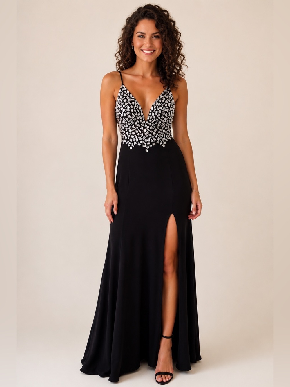 Xscape Black Evening Gown with Crystal Bodice size 4